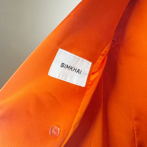 Jonathan Simkhai Norah Double Breasted Satin Orange Blazer 0 - Picture 7 of 11